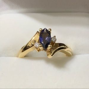NWOT 14KY Genuine Marquis Iolite & Diamond Ring